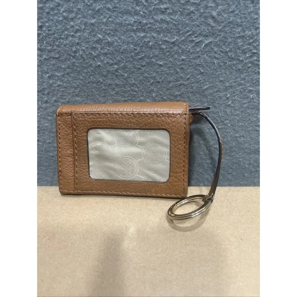 Michael Kors Fulton Small Pebbled Leather Keychain Wallet Brown ID Case & Coin